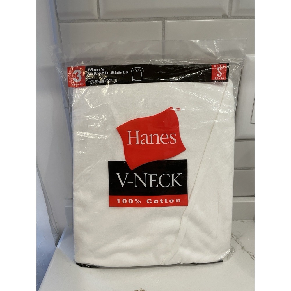 Vintage Hanes V-neck T-Shirts Men Small 100% Cotton White 2 Pack 2000 READ